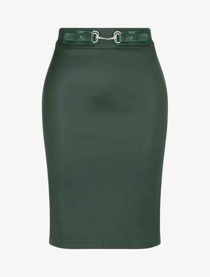 Jupe droite fendue en simili - Vert sapin - 1