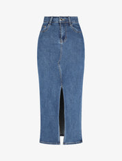 Gerader Jeansrock mit Schlitz - Blau