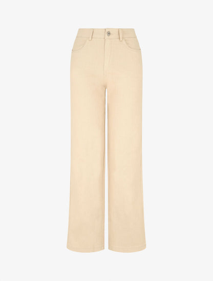 Jean wide leg taille haute coupe droite - Beige - 1