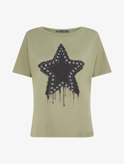 T-shirt large étoile - Kaki - 1