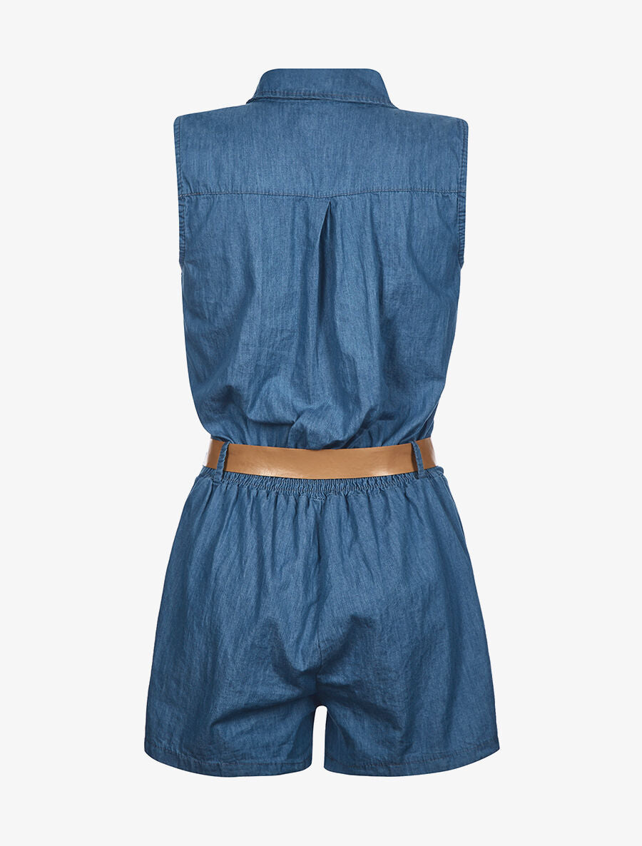 Combishort épaules à sequins - Denim - 2