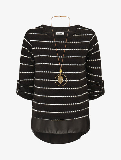 Pull superposé à rayures et manches retroussables - Noir - 1