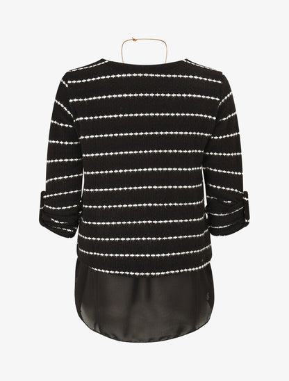 Pull superposé à rayures et manches retroussables - Noir - 2