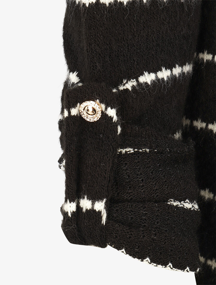 Pull superposé à rayures et manches retroussables - Noir - 3