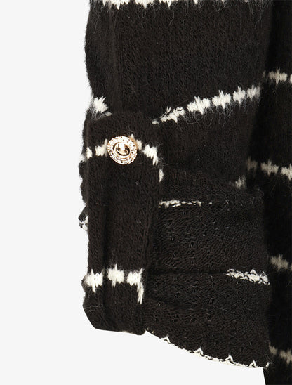 Pull superposé à rayures et manches retroussables - Noir - 3