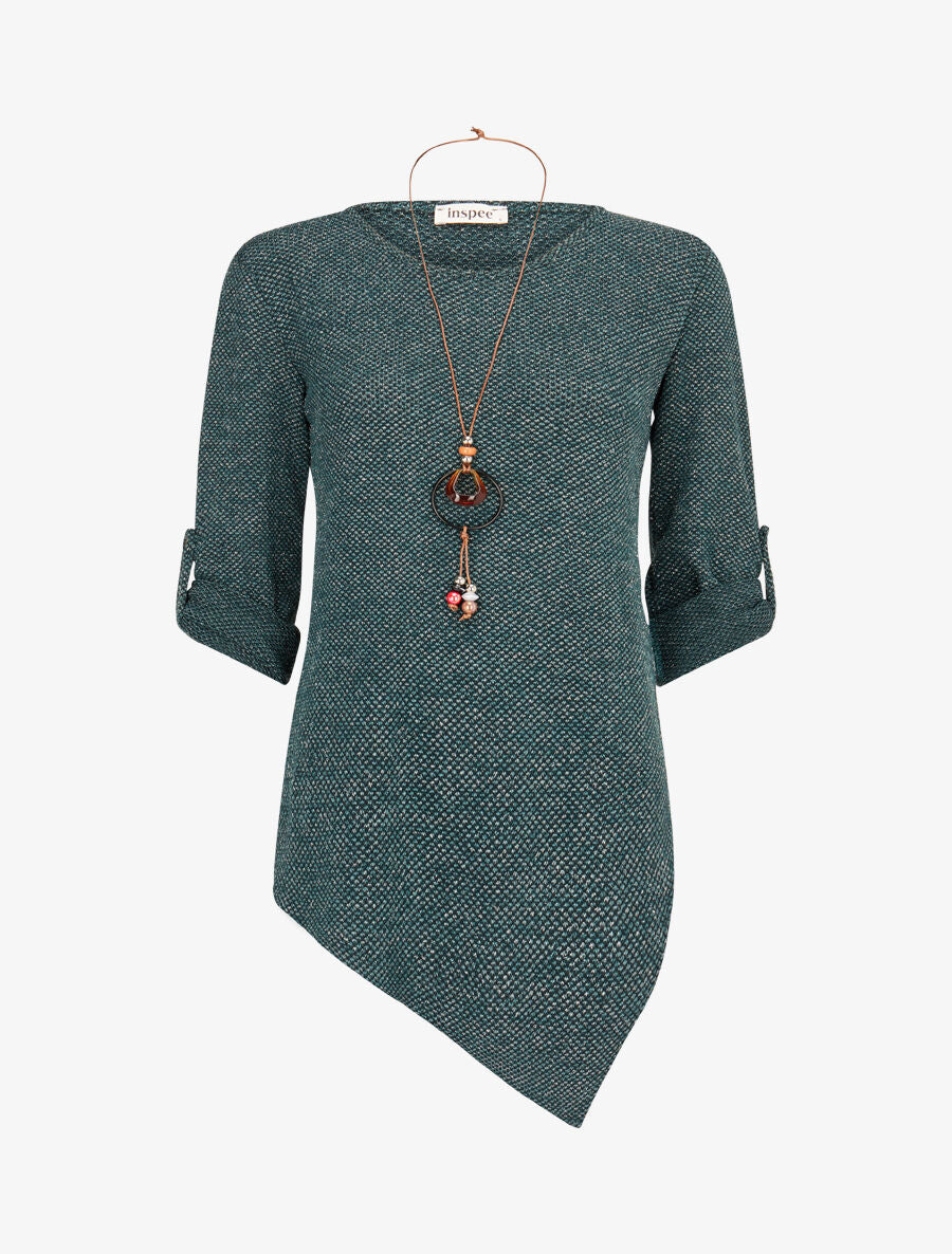 Pull long asymétrique et lamé - Vert sapin - 5