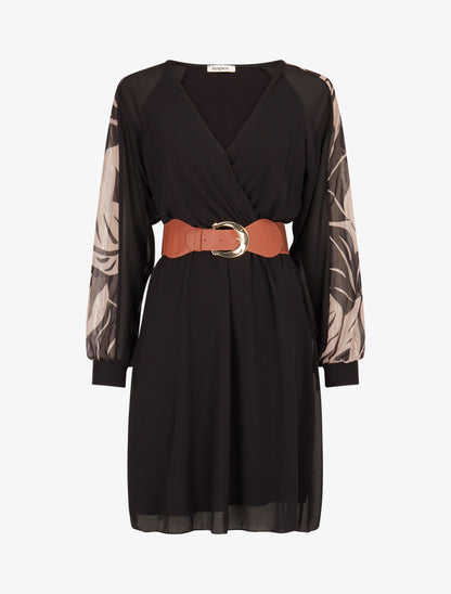 Robe patineuse à manches imprimées - Noir - 1