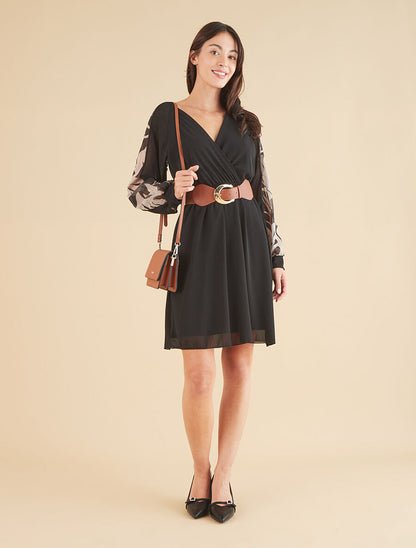 Robe patineuse à manches imprimées - Noir - 4