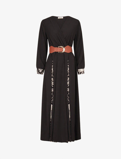 Robe longue à pans imprimé baroque - Noir - 1