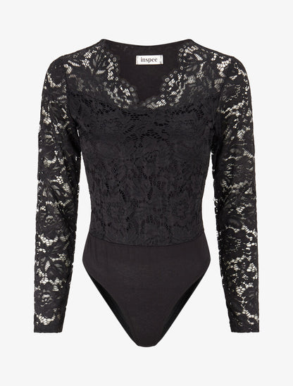 Body en dentelle doublée - Noir - 1