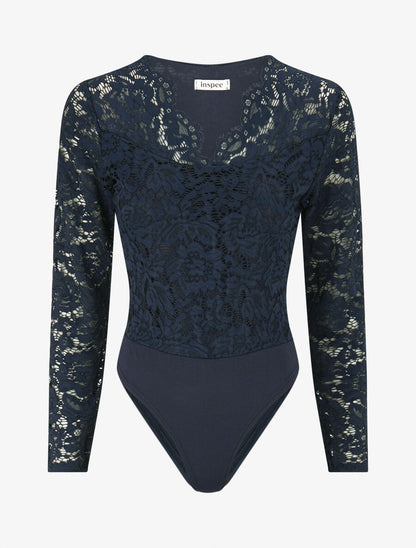 Body en dentelle doublée - Marine - 4