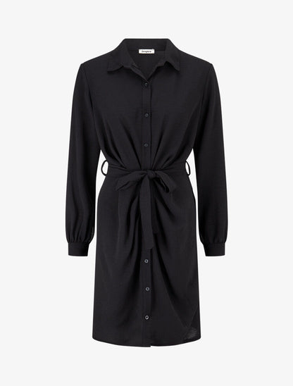 Robe chemise effet drapé - Noir - 1