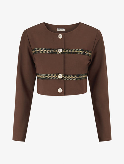 Veste courte à bandes stylisées dorées - Marron - 1