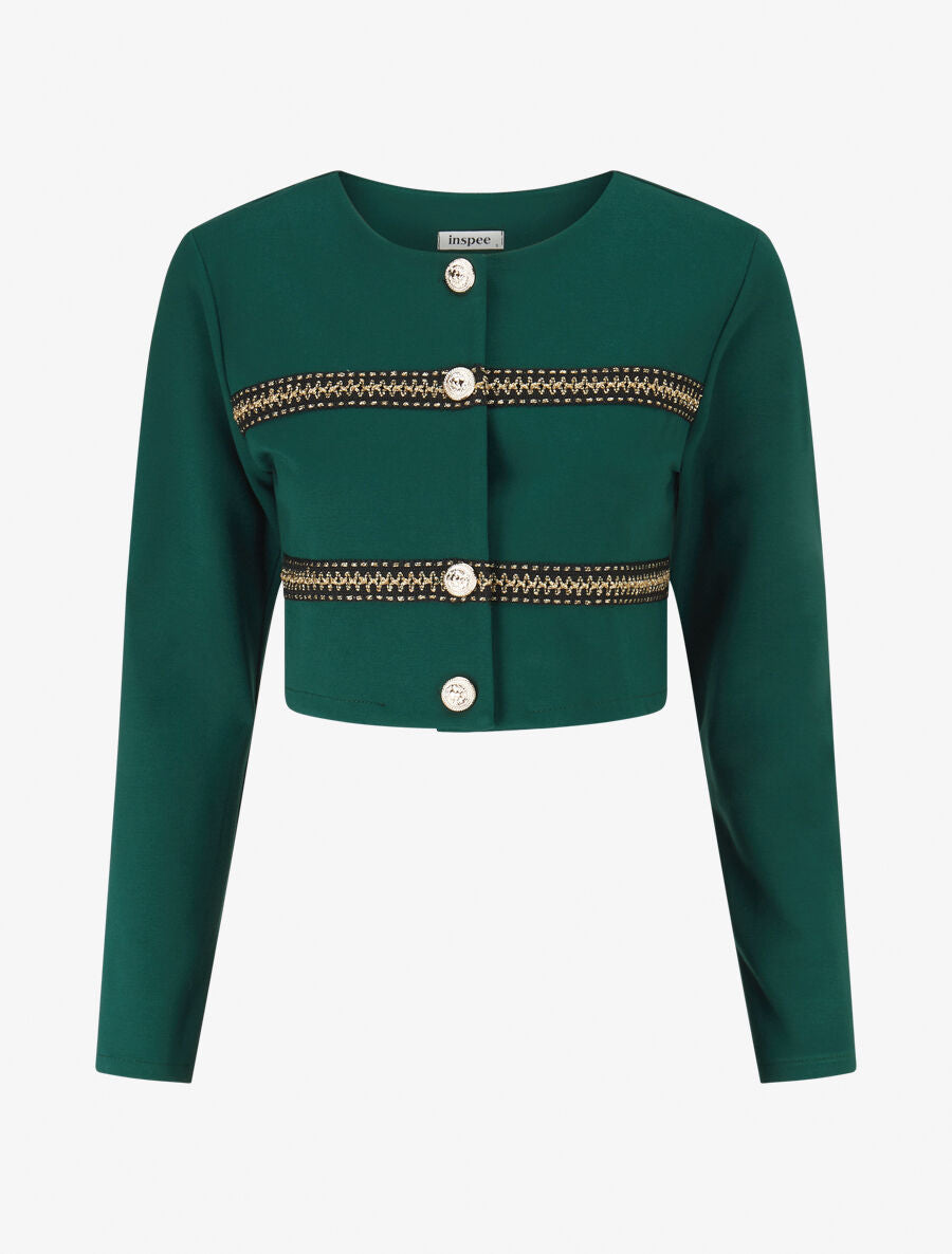 Veste courte à bandes stylisées dorées - Vert - 1