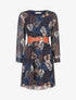 Robe légère en voile lamé imprimé feuilles tropicales - Marine - 1