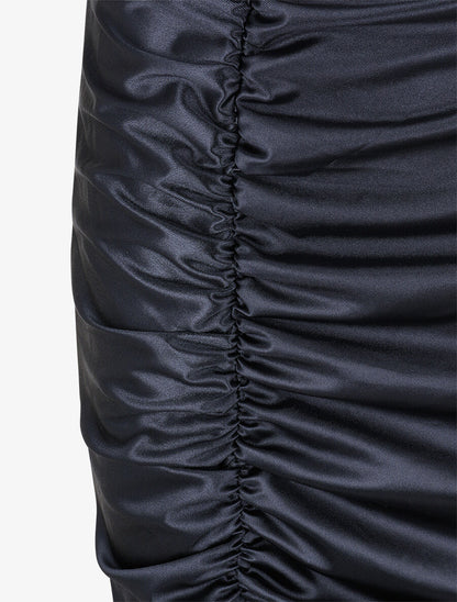 Robe longue fendue à épaules dénudées - Marine - 3