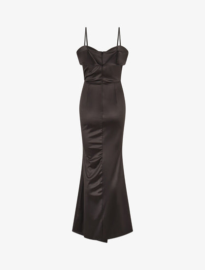 Robe longue fendue à col V - Noir - 2