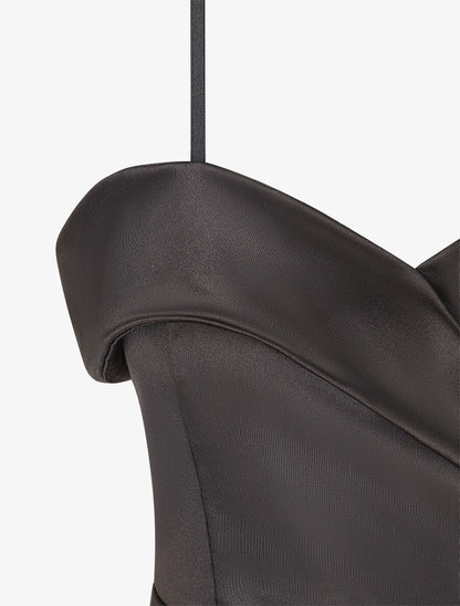 Robe longue fendue à col V - Noir - 3