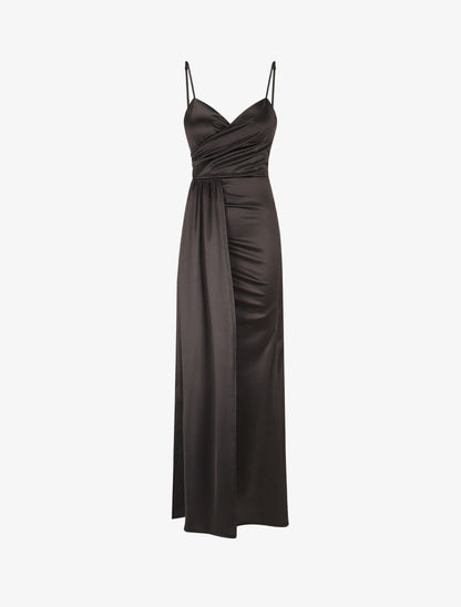 Robe longue fendue à fines bretelles - Noir - 4