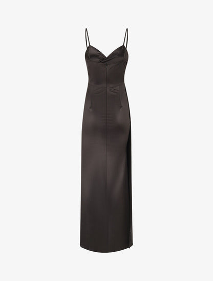 Robe longue fendue à fines bretelles - Noir - 2