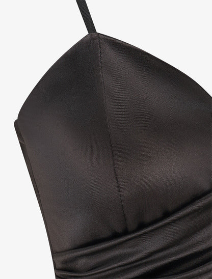 Robe longue fendue à fines bretelles - Noir - 3