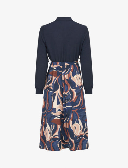 Robe imprimée à buste chemise - Marine - 2
