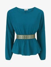 Blouse élastiquée à bande irisée - Bleu canard - 1