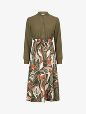 Robe imprimée à buste chemise - Kaki - 1