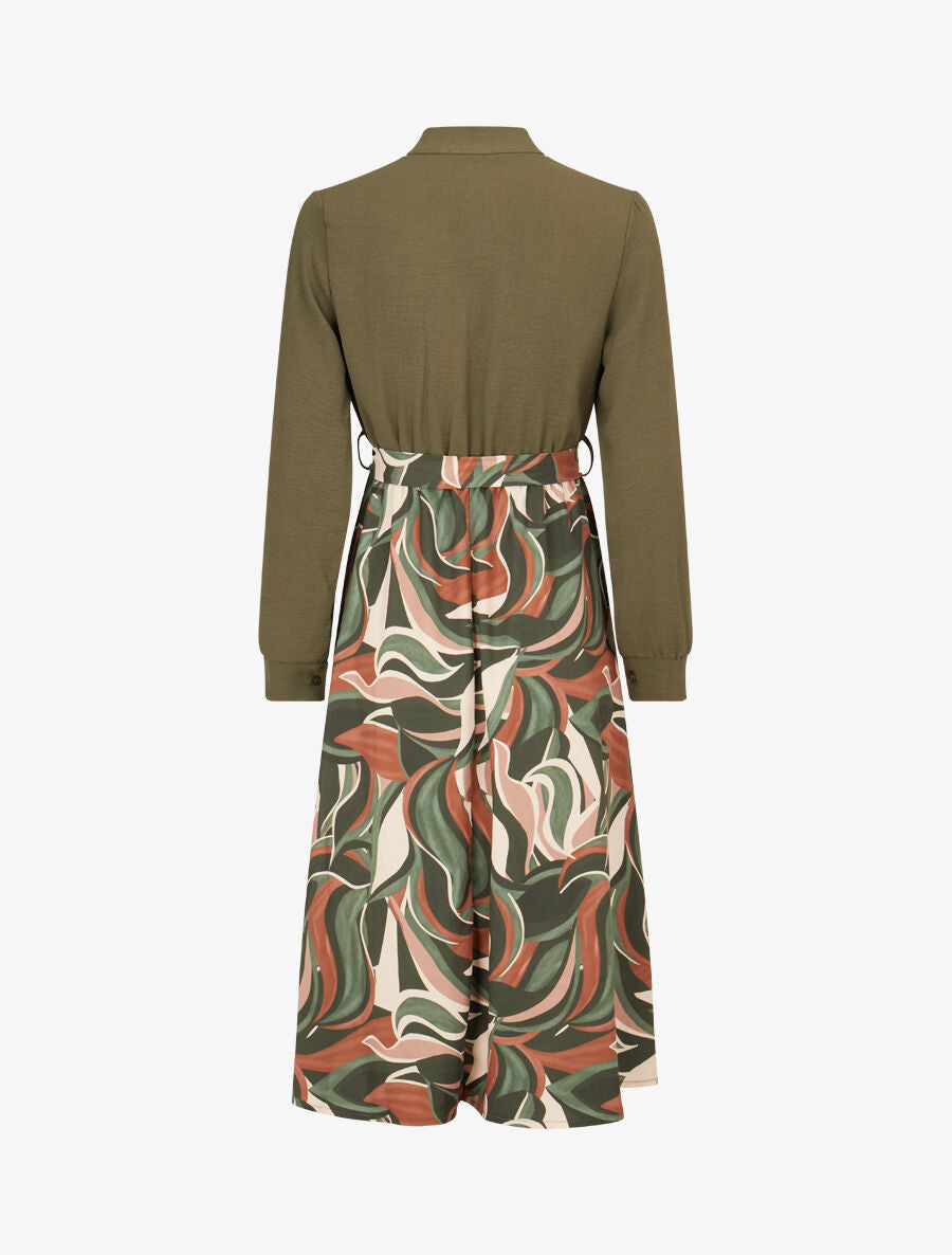 Robe imprimée à buste chemise - Kaki - 2