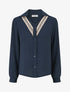 Chemise unie à col brodé - Marine - 1