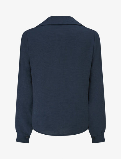 Chemise unie à col brodé - Marine - 2