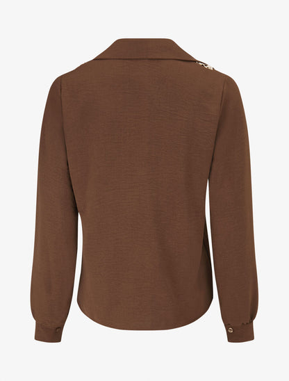 Chemise unie à col brodé - Marron - 2
