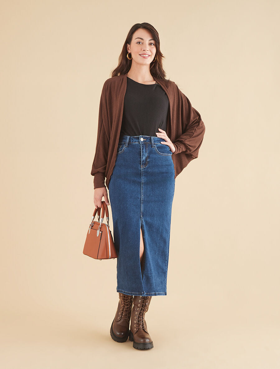 Gilet uni à manches dolman - Marron - 4