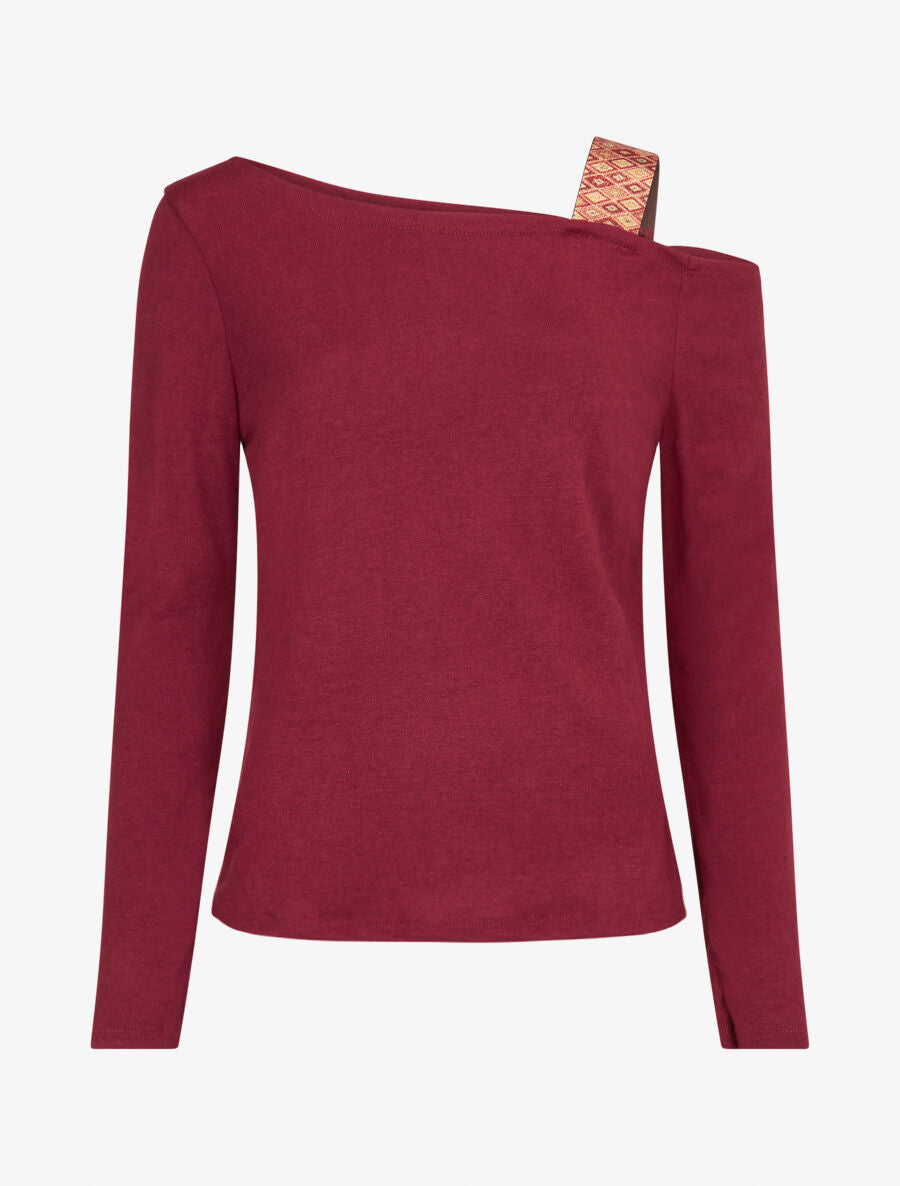 Pull fin à bretelle irisée imprimé graphique - Lie de vin - 1