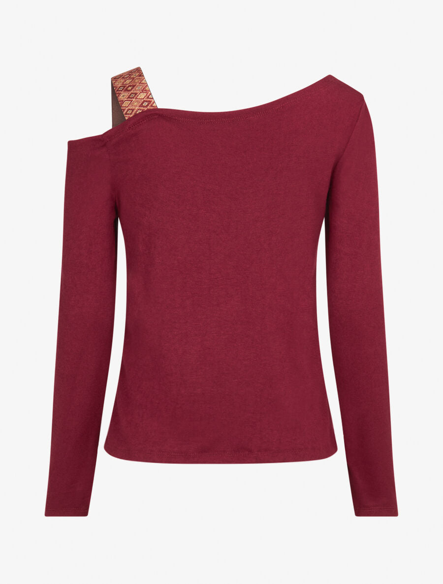 Pull fin à bretelle irisée imprimé graphique - Lie de vin - 2