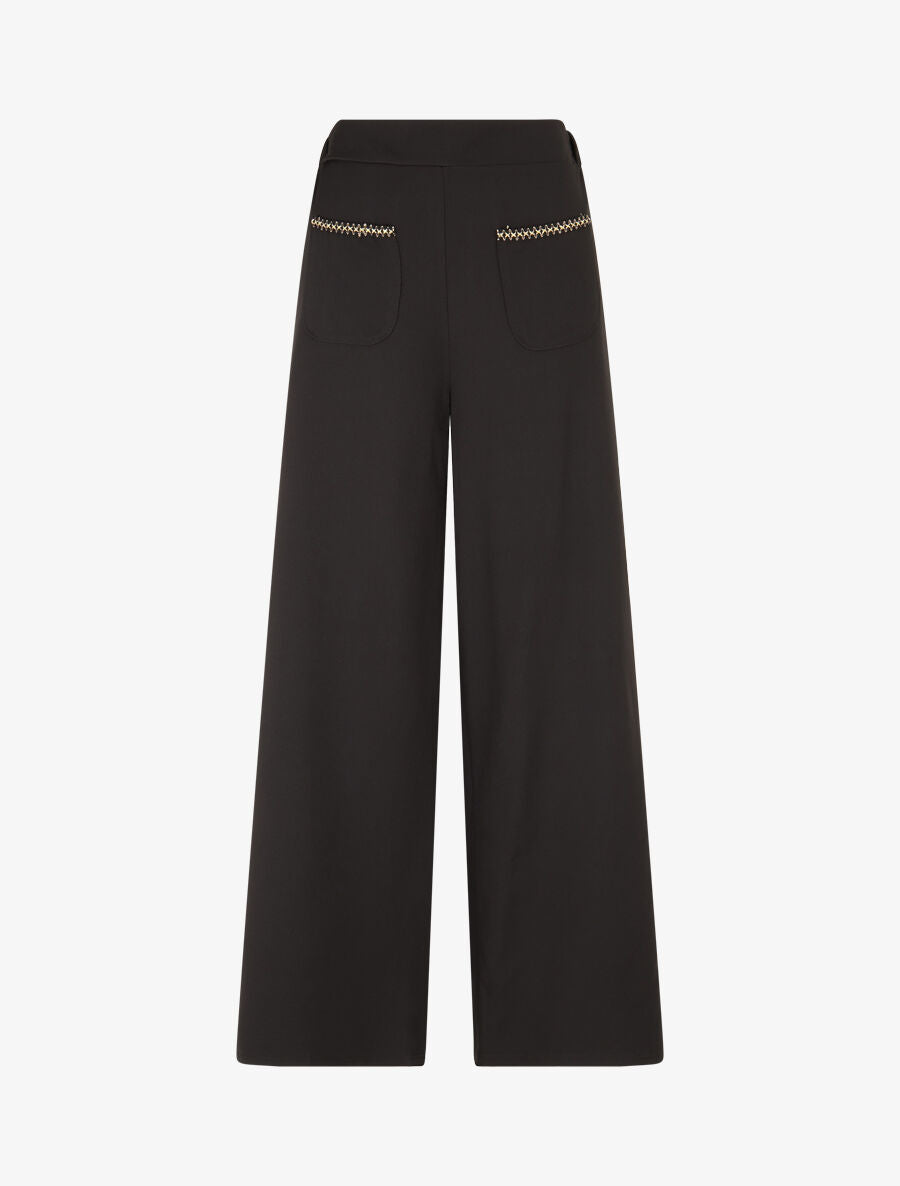 Pantalon droit à poches brodées - Noir - 1