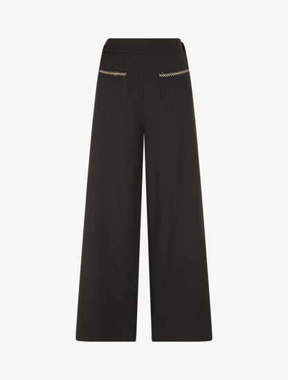 Pantalon droit à poches brodées - Noir - 1
