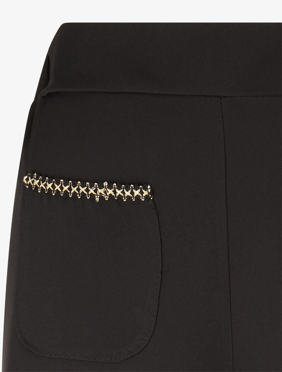 Pantalon droit à poches brodées - Noir - 3