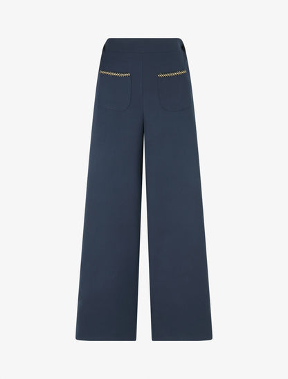 Pantalon droit à poches brodées - Marine - 1