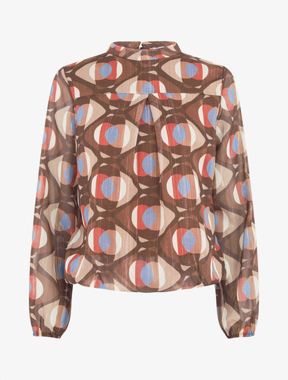 Blouse irisée et imprimé géométrique - Marron - 4