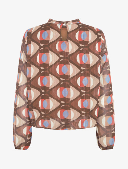 Blouse irisée et imprimé géométrique - Marron - 2