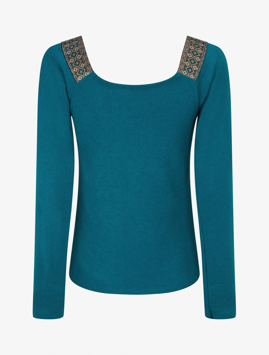 Top à col carré imprimé irisé - Bleu lagon - 2