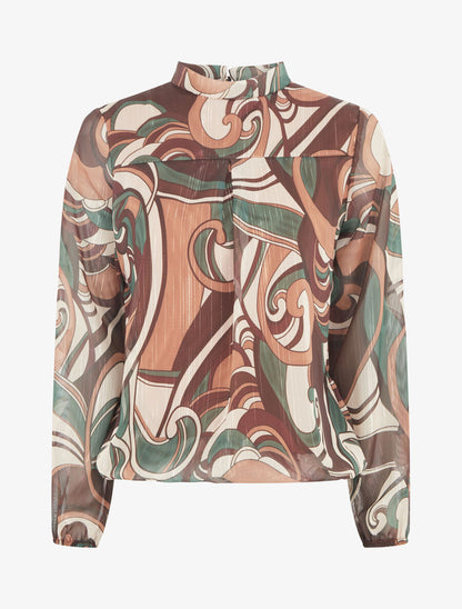 Blouse irisée et imprimé graphique - Marron - 1