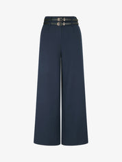 Pantalon wide leg à double ceintures - Marine - 5