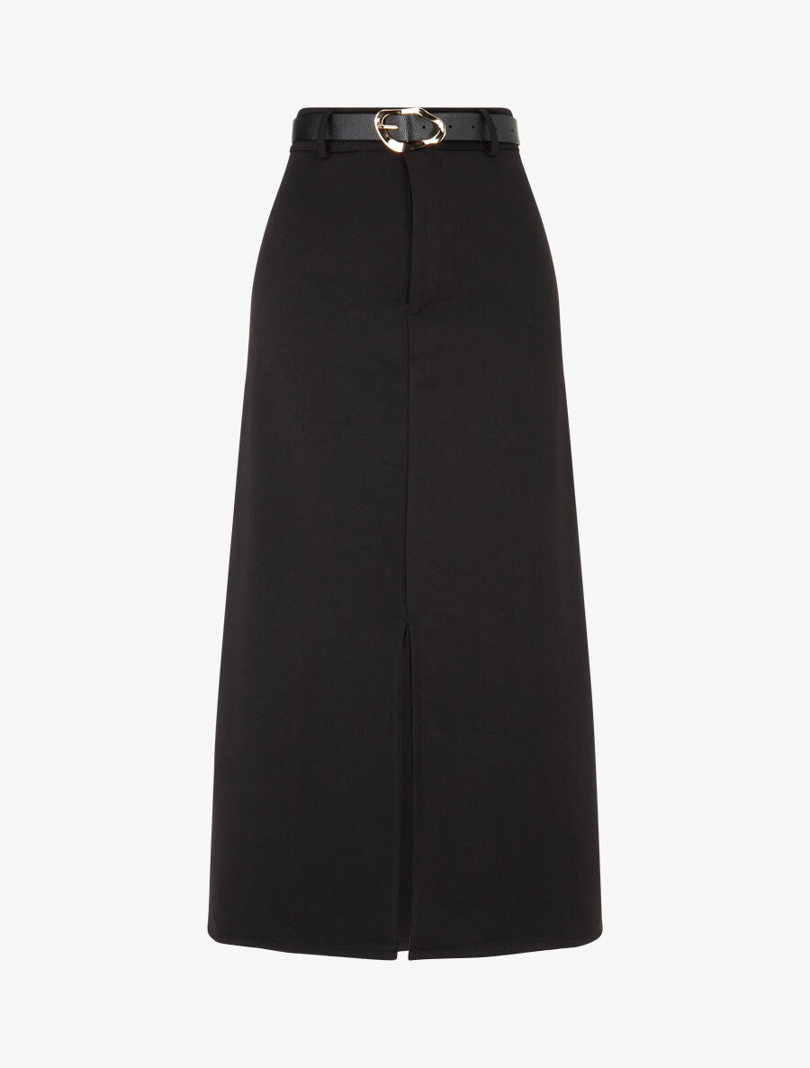 Jupe droite uni fendue - Noir - 1