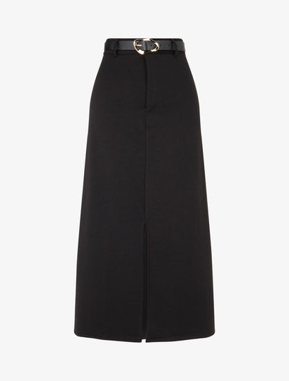 Jupe droite uni fendue - Noir - 1