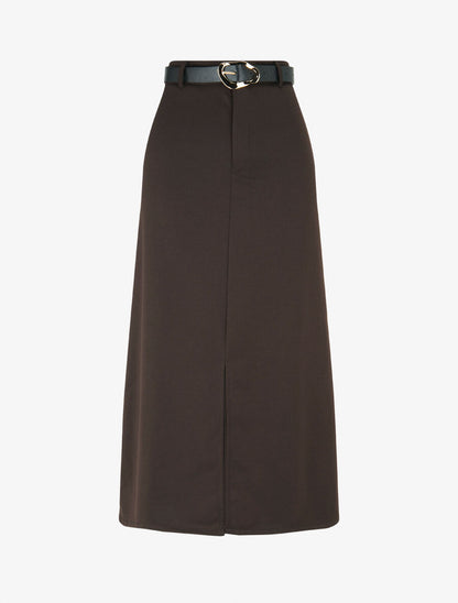 Jupe droite uni fendue - Marron - 4