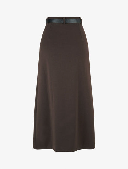 Jupe droite uni fendue - Marron - 2