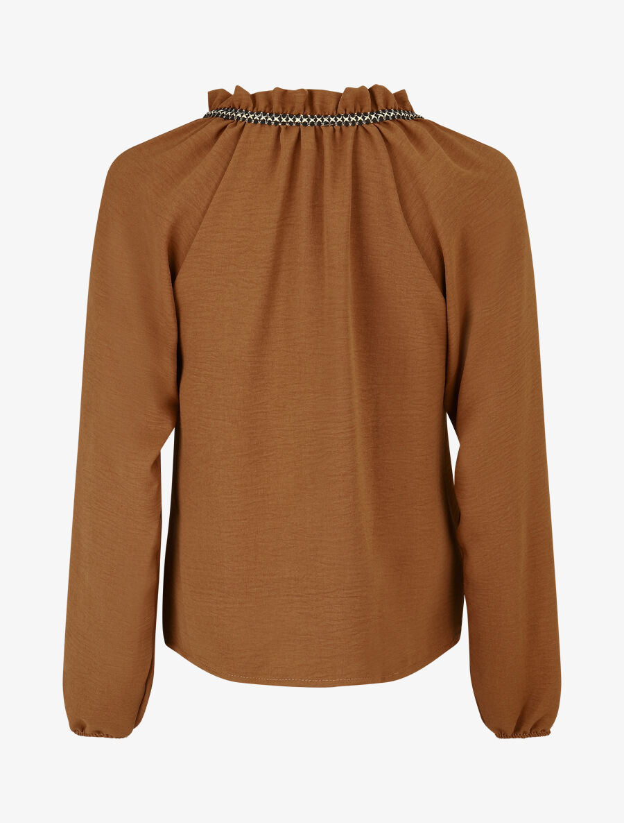 Blouse fluide unie à détail irisé - Camel - 2