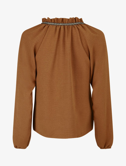 Blouse fluide unie à détail irisé - Camel - 2